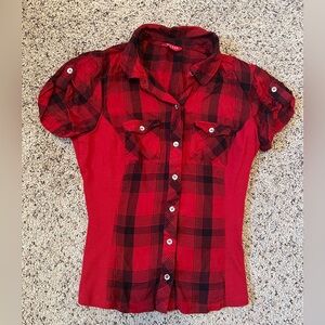 Guess Red and Black button down shirt, Size Small